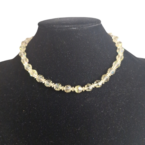 Vintage Pale Yellow AB Crystal Necklace 12-15" - Picture 2 of 5